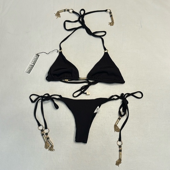 NWT Paul & Rade Black Bikini with Gold Tassels - Picture 2 of 6